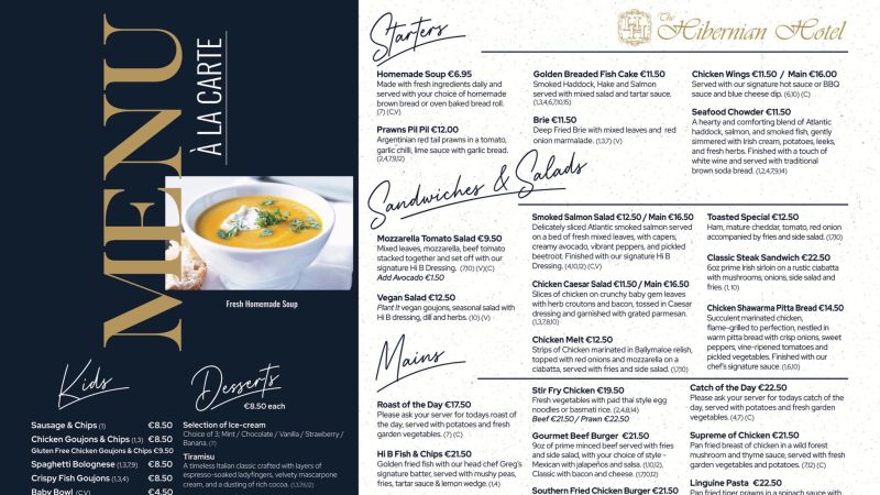 A la carte menu front July 2025
